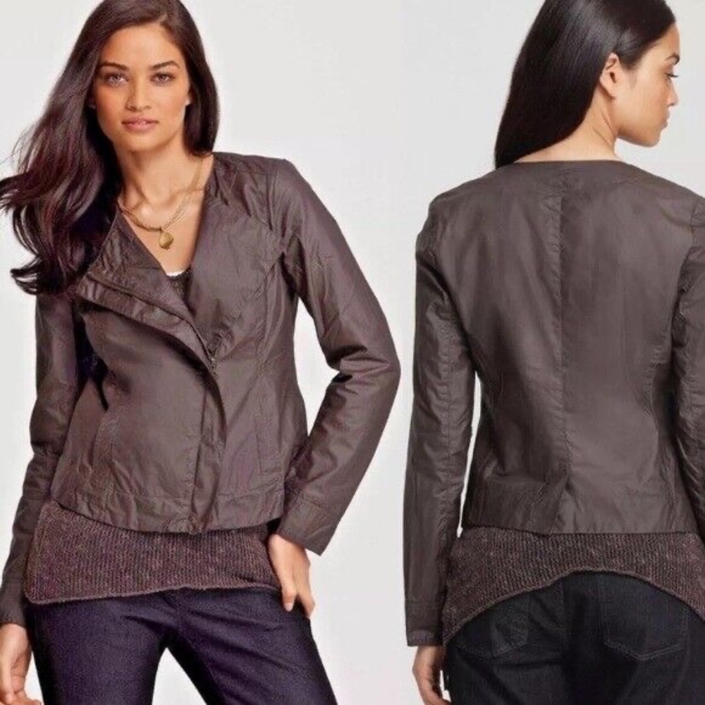 Eileen Fisher | Waxed Cotton Moto Jacket in Cobblestone Washed Brown